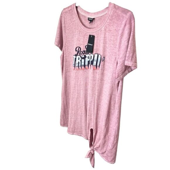 Torrid Road Trippin' Mauve Pink Tie Front Tee size 00 (M/L) - Picture 11 of 16